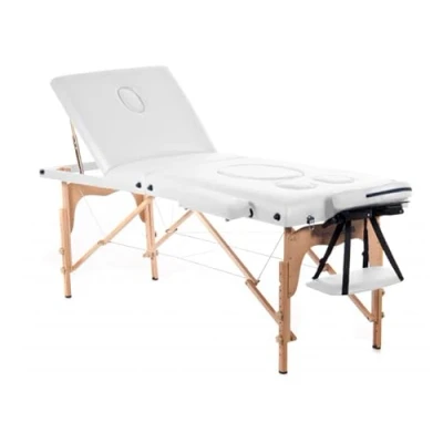 Afbeelding van QUIRUMED Massagestoel voor zwangerschap, opvouwbaar, 194 x 70 cm, wit, hout, kunstleer, buikgat, gezichtsgat, afneembare kop, tot 150 kg