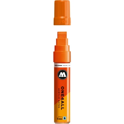 Afbeelding van Molotow ONE4ALL 15mm Acryl Marker Oranje Geschikt voor vele oppervlaktes zoals canvas, hout, steen, keramiek, plastic, glas, papier, leer...