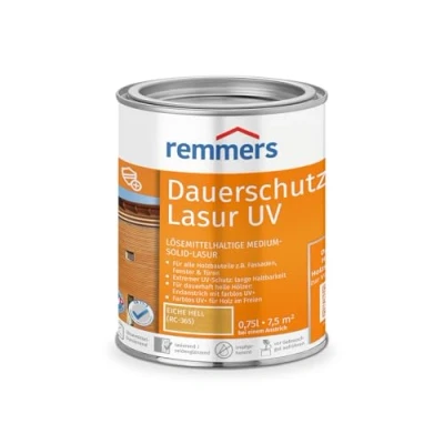 Afbeelding van Remmers Houtbeits Long Life UV licht eiken, 0,75 liter, oplosmiddelhoudende bescherming voor hout buiten, hoge ook lichte tinten en kleurloos UV+, blokvast, weerbestendig