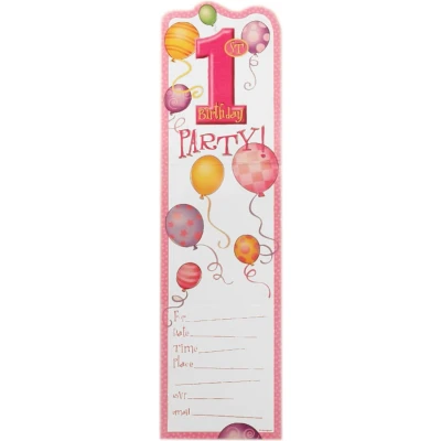 Afbeelding van Uitnodiging 1st birthday balloons roze 8 stuks