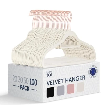 Afbeelding van Blumtal Kledinghangers 100 Stuks Fluweel 360 draaibaar Plaatsbesparende en anti slip kleerhangers Zwart Velvet &amp; Rosegoud