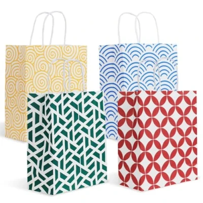 Afbeelding van Parmedu Set papieren zakken in verschillende kleuren: 24 stuks geschenkzakjes met handgrepen optimale grootte 25 x 20 10 cm (10,2 8,5 3,9 in), verdikte afhaalzakken voor Kerstmis, festivals,