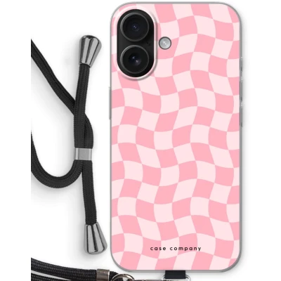 Afbeelding van Case Company® hoesje met Koord geschikt voor iPhone 16 Grid Roos Telefoonhoesje Zwart Bescherming aan alle Kanten en Over de Schermrand