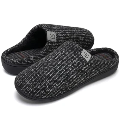 Afbeelding van Sloffen Heren Dames pantoffels Winter Warm Traagschuim Huisschoenen Indoor Outdoor voor men en vrouwen (Stijlvol zwart grijse, 44/45EU)