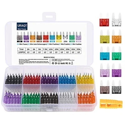 Afbeelding van URAQT Zekeringen Universele, 120 Stuks Set, Vervanging Kit Met Zekeringtrekker, Standaard 2A 3A 5A 7.5A 10A 15A 20A 25A 30A 35A voor Auto Boot Marine SUV