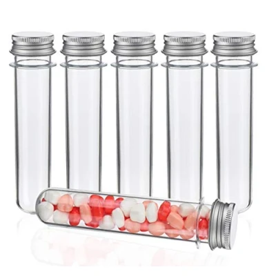 Afbeelding van 30 stuks kunststof reageerbuisjes, transparant, met schroefsluiting, 45 ml, reageerbuisjes voor bloemenvaas, kralen, snoep, glas, parels, laboratorium