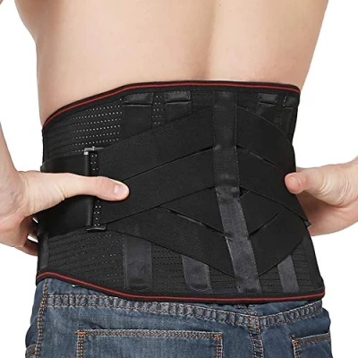 Afbeelding van Onderrugbeugels voor rugpijnverlichting compressieriem mannen en vrouwen lendensteun taille rugbrace hernia, ischias, scoliose ademend gaasontwerp, verstelbare riemen (L, zwart)