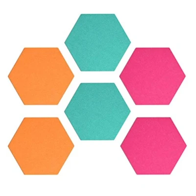 Afbeelding van Navaris prikbord van vilt 6 tegels zeshoekig Vilten memobord Inclusief punaises en zelfklevende tape 15 x 17 cm Turquoise/Oranje/Roze