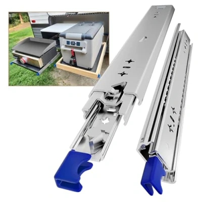 Afbeelding van AOLISHENG Robuuste volledig uittrekbare ladegeleiders met sterke vergrendeling, max. 120 kg, 300, 350, 400, 450, 500, 550, 600, 650, 700, 750, 800, 850, 900, 950 of 1000 mm, zijmontage, 1 paar