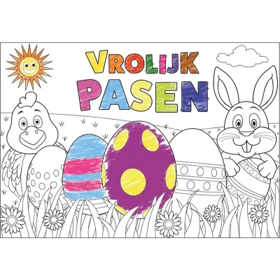 Afbeelding van Papieren Paas kleurplaat placemats 6 stuks Pasen