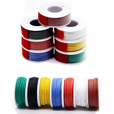 Afbeelding van Haerkn Elektrische siliconendraad, 0,08 mm², 28 AWG, strengen vertind koperdraad, zacht en flexibel, 7 kleuren, van elk 13 meter op spoel, temperatuurbestendigheid tot 200 graden Celsius, 300 V