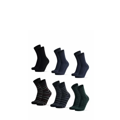 Afbeelding van DANISH ENDURANCE Bamboe Viscose Sokken, Superzacht, Klassieke Stijl, Dagelijks Comfort, Unisex, 6 Paar (1xZwart, 2xMarineblauw,1xZwart Gestreept,1xMarineblauw Gestreept,1xDonkergroen Gestreept), 39 42