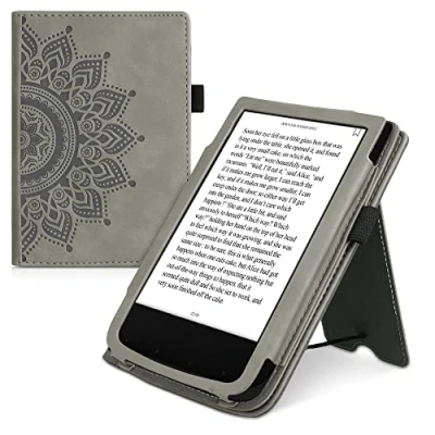 Afbeelding van kwmobile E reader hoesje geschikt voor Pocketbook Touch Lux 4/5/Touch HD 3/Color (2020)/ Vivlio 5 hoes flip case van kunstleer Ereader cover met stand Opkomende Zon design in grijs