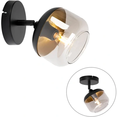 Afbeelding van QAZQA kyan Design Wand en Plafondspot Spotje Opbouwspot 1 lichts L 14 cm Zwart Goud Woonkamer Slaapkamer Keuken