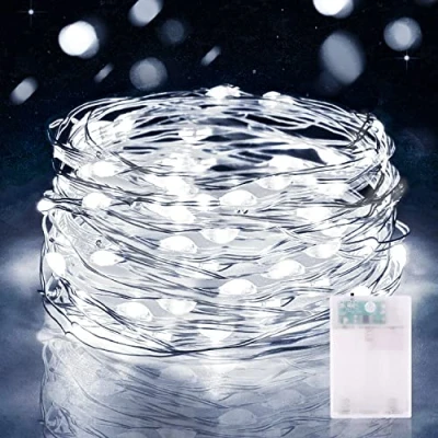 Afbeelding van 5M 50 LED lichtkettingen batterij timer, micro draad lichtketting IP65 waterdicht koperdraad voor kamer party tuin Kerstmis Halloween bruiloft decoratie DIY (1 stuk, koud wit)