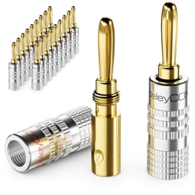 Afbeelding van deleyCON 20 Stuks Bananenstekkers als Set Verguld Schroefbaar voor Luidsprekerkabel 0,75 mm 4,5 &amp; bijv. HiFi Ontvanger Zilver