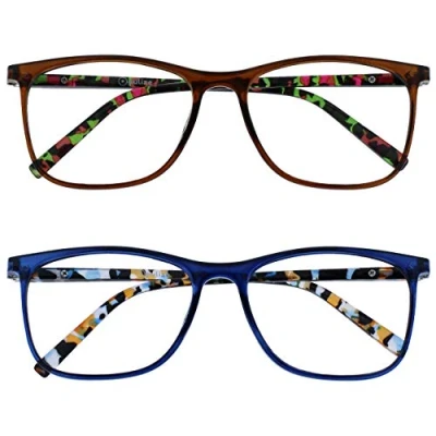 Afbeelding van Opulize Arc 2 Stuks Groot Leesbril Bruin Blauw Patroon Mannen Vrouwen RR66 23 +3,00