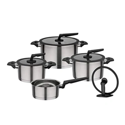Afbeelding van GSW 706155 Pannenset, Apart, 9 delig, roestvrij staal 18/8, glas, kunststof, zilver
