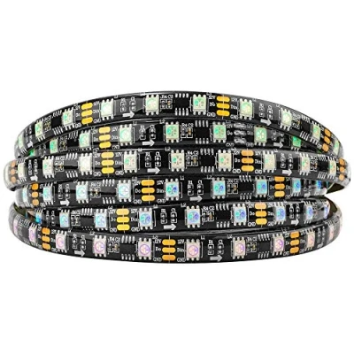 Afbeelding van BTF LIGHTING WS2811 RGB adresseerbare droomkleur ledstrip 5 m 60 leds/m 20 pixels/m 300 leds 100 pixels IP65 spatwaterdicht zwart PCB flexibel DC12V looplichteffect voor woondecoratie