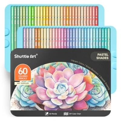 Afbeelding van Shuttle Art 60 pastelkleuren kleurpotloden set, professioneel kleurpotlood met metalen doos, zachte kern kleurpotloden, tekenkunst potloden voor kunstenaars volwassen beginners kleurboek, schetsen