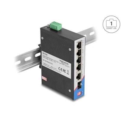 Afbeelding van Delock Industrial Gigabit Ethernet Switch 4 Port PoE 1 RJ45 SFP for DIN rail