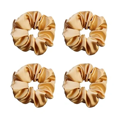 Afbeelding van Townssilk zijde skinny haar bandjes 100% pure moerbei 22 momme haarvriendelijk luxe elastische scrunchies set van 4 goud