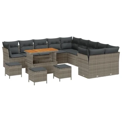 Afbeelding van vidaXL 14 delige Tuin Sofa Set met Kussens Grijze Poly Rattan Acacia