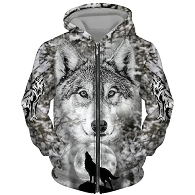 Afbeelding van Mannen Zip Hoodie Animal Wolf 3D Gedrukt Trui Casual Hooded Sweatshirt, # 16, XXL