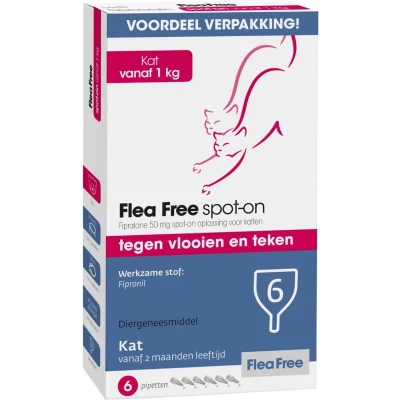 Afbeelding van Flea Free Spot On Kat Anti vlooien en tekenmiddel 6 pip Vanaf 1 Kg
