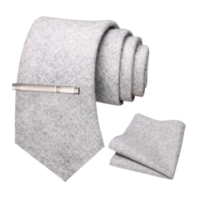 Afbeelding van JEMYGINS Kasjmier wol stropdas en pochet dasspelden sets voor heren, grijs, M