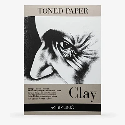 Afbeelding van Fabriano Honsell 19100499 Toned Clay Tekenblok, DIN A3, 50 vellen, 120 g/m², grijs tekenpapier met 15% katoenaandeel, natuurlijk oppervlak, voor alle droogtechnieken