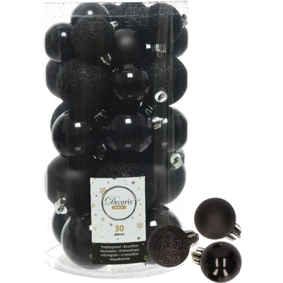 Afbeelding van Decoris kerstballen 44x stuks zwart 3 4 5 6 cm kunststof Kerstbal