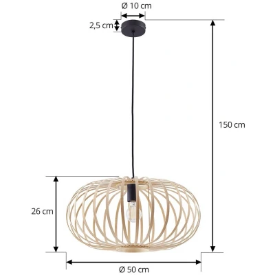 Afbeelding van Lindby Hanglamp 1licht bamboe, ijzer E27 natuurlijk zwart