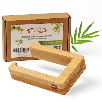 Afbeelding van ECENCE 1x toiletrolhouder van hout zelfklevend zonder boren natuurlijke bamboe Biologische wc papierhouder