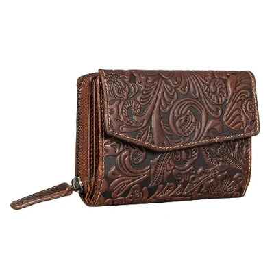 Afbeelding van STILORD &#039;Lark&#039; Portemonnee Dames Leer Wallet Card Holder Vintage Munt Portemonee voor Vrouwen Pasjeshouder Echt Leer, Kleur:salerno bruin bloem
