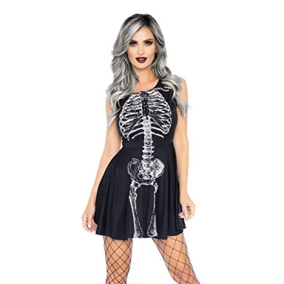 Afbeelding van Wonderland Spook &amp; Skelet Kostuum Gedeeltelijk Geslaagde Rontgenfoto Vrouw Zwart, Wit / Beige Medium Halloween Verkleedkleding
