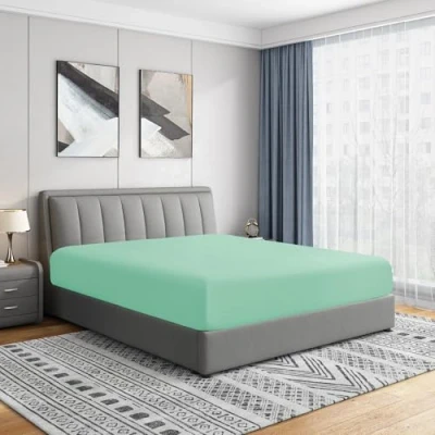 Afbeelding van Cathay Home Luxe rimpel en vervagingsbestendig dubbel geborsteld ultra zachte microvezel 14 inch standaard zak enkel hoeslaken, zeeschuim, koningin