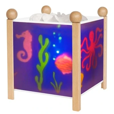 Afbeelding van Trousselier Zee, nachtlampje, magische lantaarn, ideaal geboortegeschenk, kleur hout, natuur, geanimeerde afbeeldingen, rustgevend licht, 12 V, 10 W, inclusief EU stekker