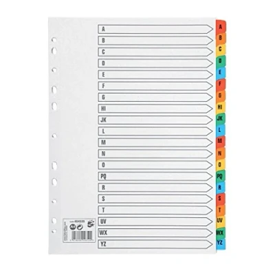 Afbeelding van 5 Star Office Index 150gsm kaart met gekleurde Mylar Tabs A Z A4 wit