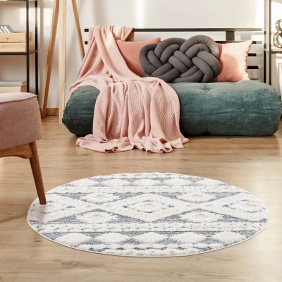 Afbeelding van Vloerkleed Focus Style Hoogpolig Fluffy Scandinavisch Grijs Creme 120 cm Rond Polypropyleen Tapijtenloods