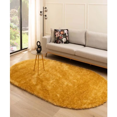 Afbeelding van Ovaal Hoogpolig Vloerkleed Velvet Posh Goud 280x380 Cm