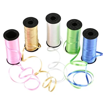 Afbeelding van Naler Geschenklint polyband in 5 kleuren ringband decoband voor ballonsluitingen, geschenkverpakking, knutselen (5 rollen)