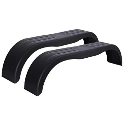 Afbeelding van 2 x tandem hanger kunststof spatbord 33 cm zwart dubbele as carrosserie wieldoppen nieuw