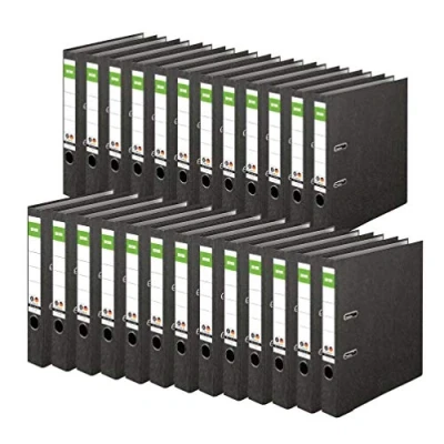 Afbeelding van FALKEN 15042520eel DINOR Ordner Wolkenmarmer Recycling Made in Germany. 25 stuks 5 cm smal DIN A4 zwart dossiermap briefmap kantoormap kartonnen mapleufmap groen balk Blauwe Engel,Smal