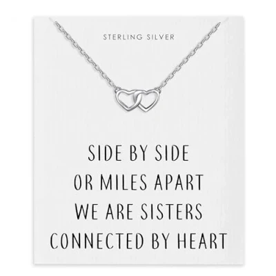 Afbeelding van Philip Jones Sterling zilveren zuster hart link ketting met citaat kaart
