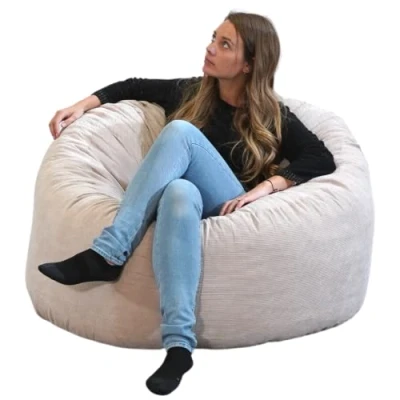 Afbeelding van Bananair Peer vormige Poef Gigantische Zitzakstoel van 100 cm Grote Bed en Woonkamerstoelen Vulling Inbegrepen Geribd Fluweel Geschikt voor Binnen Buiten Volwassene/Kind (Beige)