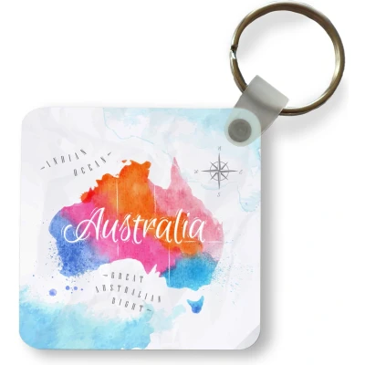 Afbeelding van Sleutelhanger Uitdeelcadeautjes Olieverf Wereldkaart Australië Plastic