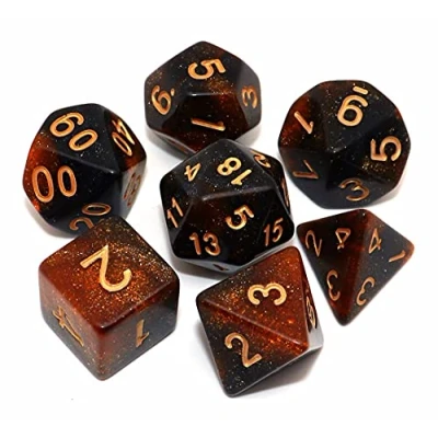Afbeelding van CREEBUY DND dobbelstenen set zwart mix gouden nevel voor kerker en draken D&amp;D RPG rollenspel met D20 D12 D10 D% D8 D6 D4