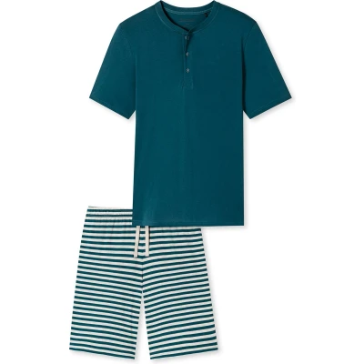 Afbeelding van Schiesser MIT Knopfleiste Casual Pyjama, Heren, Maat: 52, Jeansblau