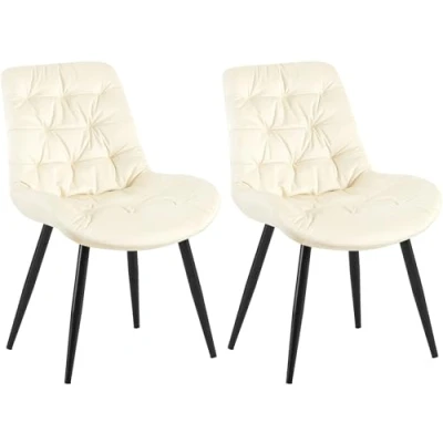 Afbeelding van CLP Rossford Set van 2 eetkamerstoelen klassiek met rugleuning velvet fluweel Fluweel/creme